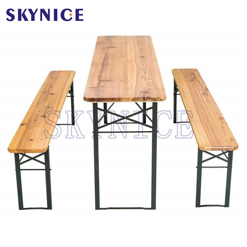 3 STÜCKE Beer Table Bench Set Klappbarer Picknicktisch aus Holz